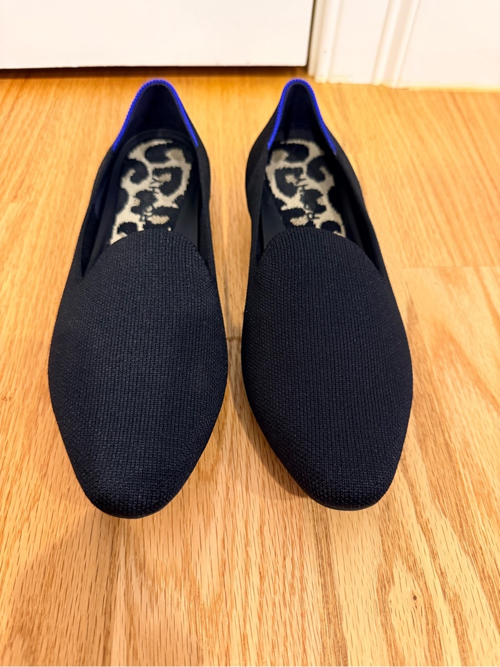 Rothy's The Almond Black Slip-On Loafers with Blue Trim - Picture 7 of 14